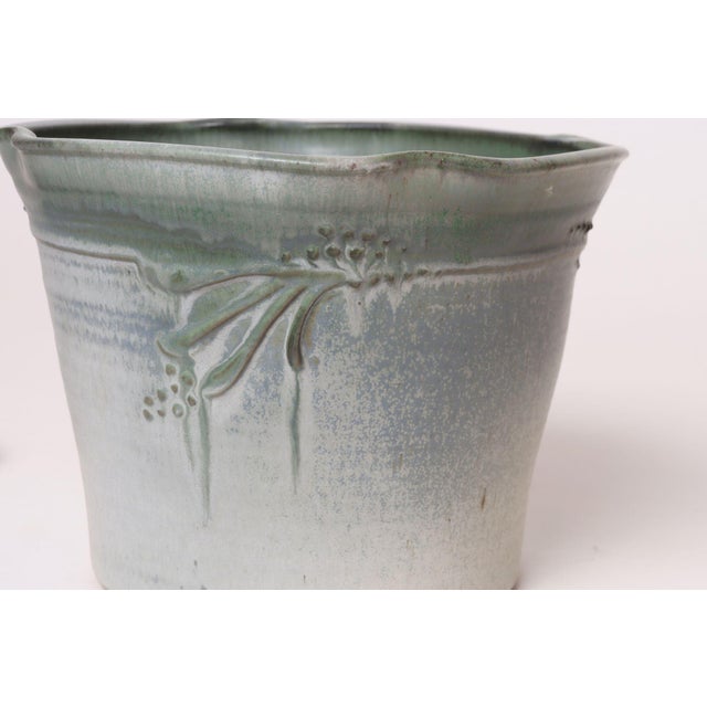Vintage Green Matte Glaze Botanical Ceramic Planter With Plate by Deanna Nichols For Sale - Image 9 of 18