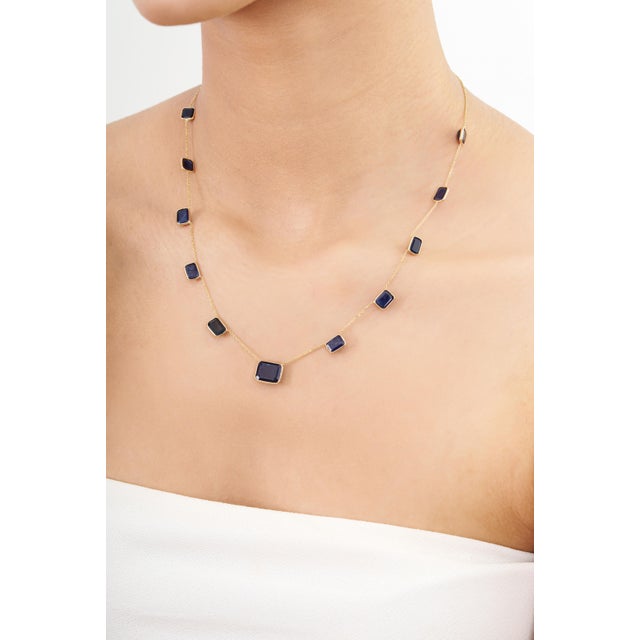 Not Yet Made - Made To Order Deco-Style 16.19ct Emerald-Cut Blue Sapphire Station Necklace in 18k Gold, 18 Inches For Sale - Image 5 of 17