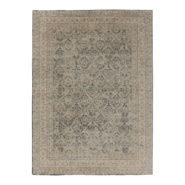 Rug & Kilim’s Modern Classics Rug in Blue With Beige Floral & Geometric Patterns For Sale