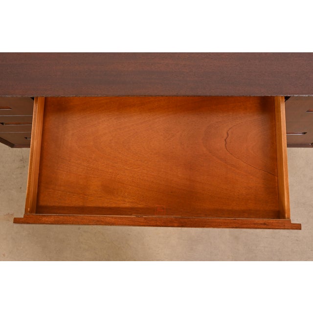 Frank Lloyd Wright Taliesin Mahogany Double Pedestal Desk, Newly Refinished For Sale In South Bend - Image 6 of 12