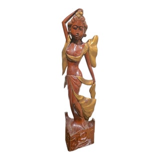 1940s Balinese Polychrome & Lacquered Devata Sculpture - Klungkung Collective For Sale