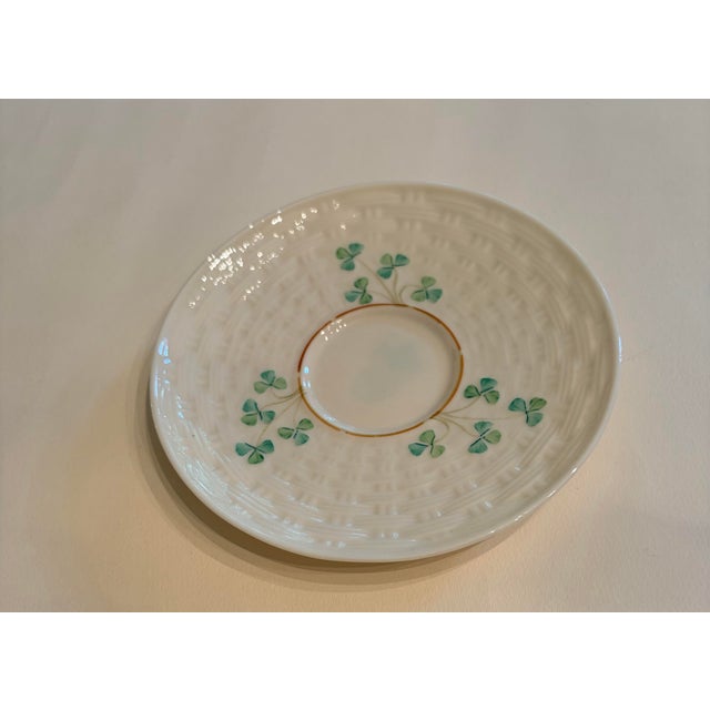 Ceramic Mid 20th Century Belleek Shamrock Teacup and Saucer For Sale - Image 7 of 10