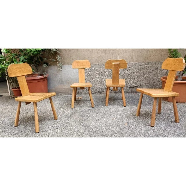 Brutalist Brutalist Hand Carved Wooden Chairs, 1950s, Set of 4 For Sale - Image 3 of 6