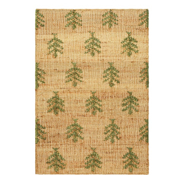 Rug & Kilim's Block Print Flatweave Runner in Beige with Green Floral Patterns - 3x10 For Sale