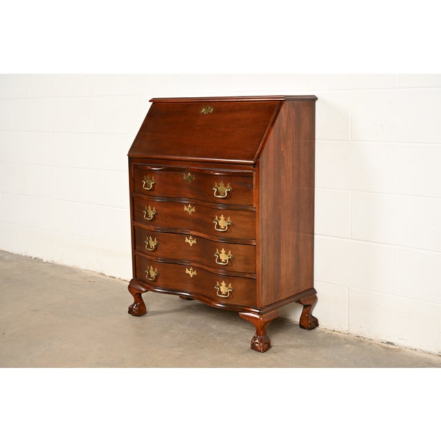 Chippendale Solid Mahogany Drop Front Secretary Desk by Jasper Cabinet Co. For Sale - Image 18 of 18