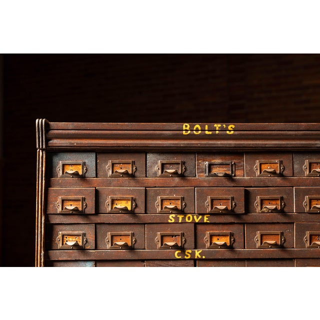 Wood Antique Monumental Industrial Hardware & Parts Cabinet For Sale - Image 7 of 11