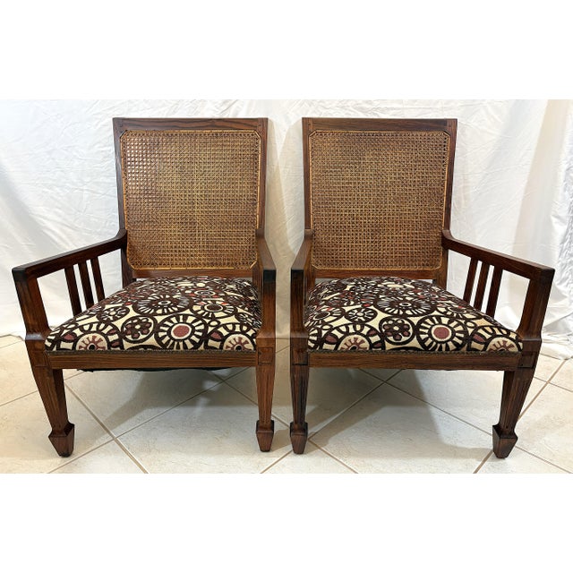 Antique Teak and Cane Arts & Crafts Style Plantation Chairs With Dowel Construction- A Pair For Sale In West Palm - Image 6 of 18