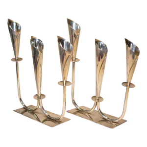 1950s Jens Hansen Calla Lily Triple-Stick Candle Holders From Denmark - a Pair