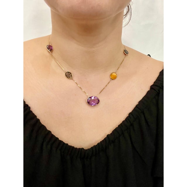 20 Carat Amethyst, Citrine and Smoky Quartz 5-Piece Chain Necklace 14 Karat Gold For Sale - Image 13 of 18
