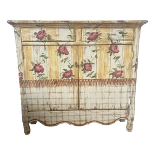1970sVintage Habersham Hand-Painted Rose Cabinet – French Country Accent Storage For Sale