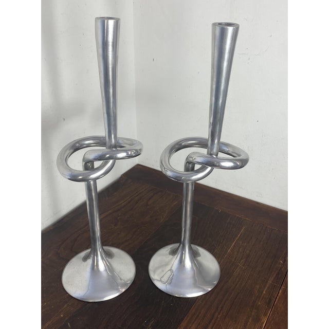 Large Knot-Shaped Aluminum Candlesticks, Italy, 1970, Set of 2 For Sale - Image 17 of 17