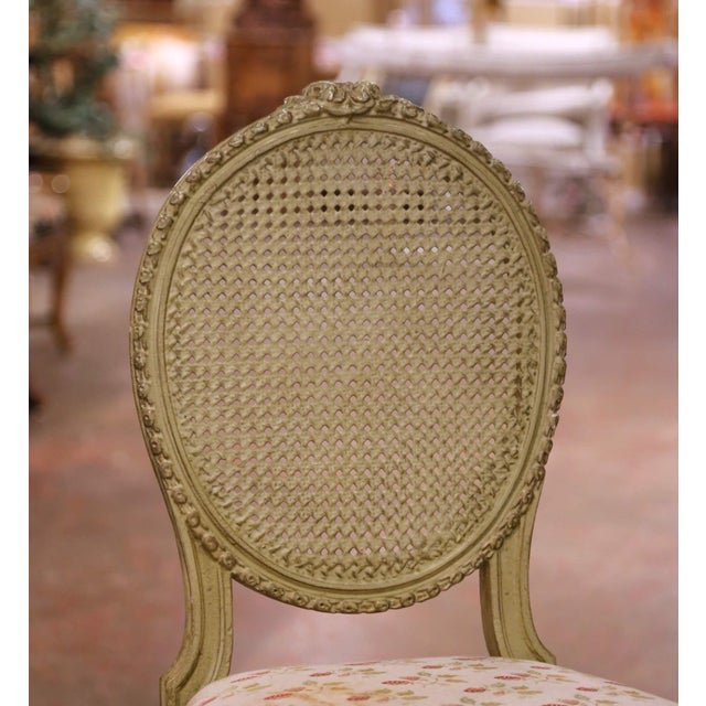 French Pair of Early 20th Century French Louis XVI Painted Cane Side Chairs For Sale - Image 3 of 9