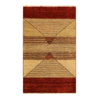 1990s Shabby Chic Tan/Red Hand-Knotted Wool Rug -2'11 X 5'1 For Sale