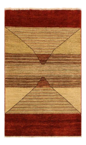 1990s Shabby Chic Tan/Red Hand-Knotted Wool Rug -2'11 X 5'1