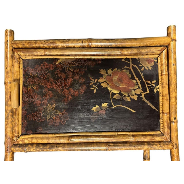 Traditional Late 19th Century Victorian Chinoiserie Tiger Bamboo Nightstand With Hand-Painted Lacquer Front For Sale - Image 3 of 12