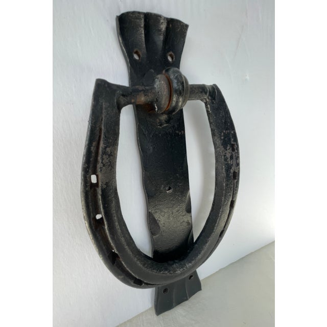 1950's Black Wrought Iron Horseshoe Door Knocker For Sale - Image 4 of 8