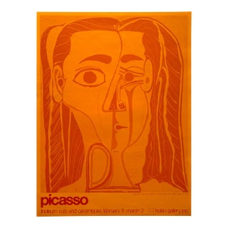 Pablo Picasso Vintage 1970 Mid Century Modernist Lithograph Print Palm Beach Exhibition Poster " Grand Tete De Feme " 1962 For Sale