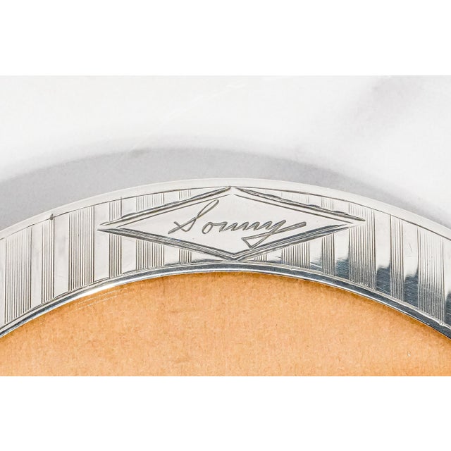 1910s Large Antique Sterling Silver Engine Turned Striped Oval Picture Photo Frame For Sale - Image 5 of 14
