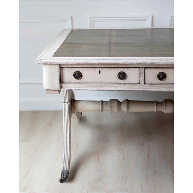 Off-white European Early 19th Century Partners Desk with Bronze Mounts and Leather Top For Sale - Image 8 of 14