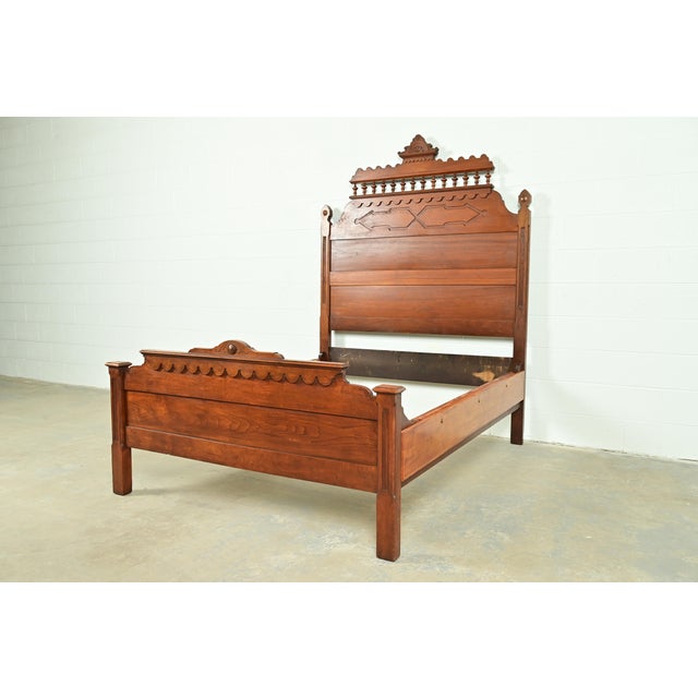 Victorian Herter Brothers Style Antique Monumental Eastlake Victorian Carved Walnut Full Size Bed, Circa 1880s For Sale - Image 3 of 11
