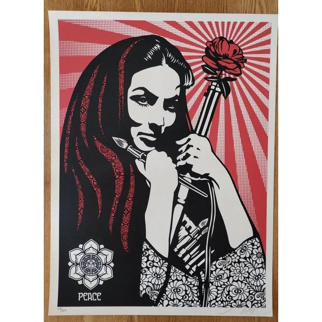 Shepard Fairey (Obey Giant) Revolutionary Woman with Brush 2007 Screenprint on cream Speckletone paper. Signed by Shepard...