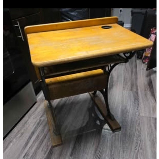Authentic 19th-Century Cast Iron and Wood School Desk – Grand Rapids, MI (1885) For Sale In Denver - Image 6 of 8