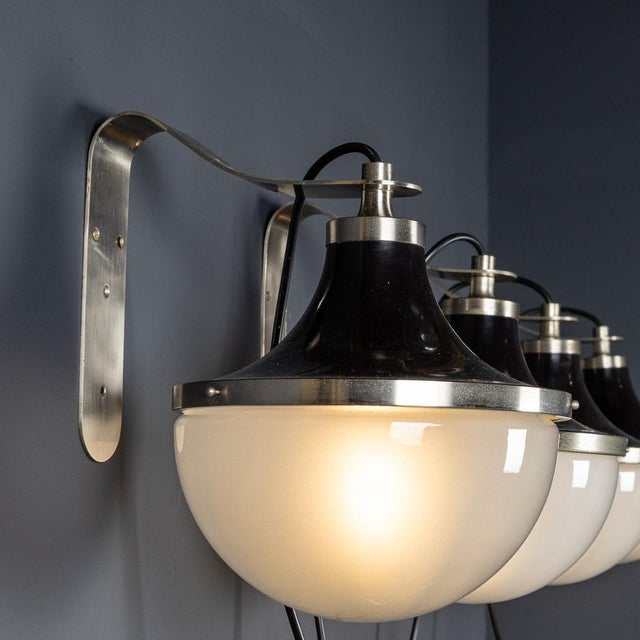 Vintage Italian Metal & Opaque Glass Wall Lights, 1950s, Set of 4 For Sale - Image 3 of 9