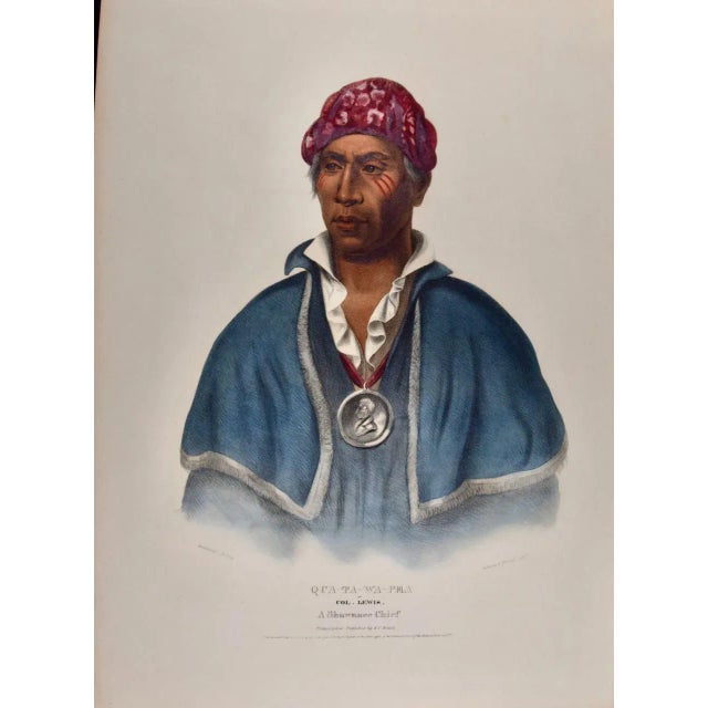 This is an original 19th century hand-colored folio-sized lithographic portrait of a Native American entitled "Qua-Ta-Wa-...