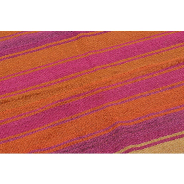 Rug & Kilim Vintage Peruvian Square Kilim, Pink & Orange Striped Tribal Design - Rug & Kilim For Sale - Image 4 of 7
