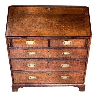 Late 18th Century English Oak Secretary With Original Brass Campaign Chest Pulls For Sale