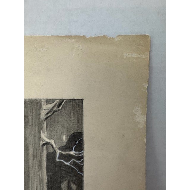 1940s Original Signed Graphite Illustration of Bird Dog and Hunter in Forest, 13.25 In. H × 11 In. W For Sale - Image 4 of 7