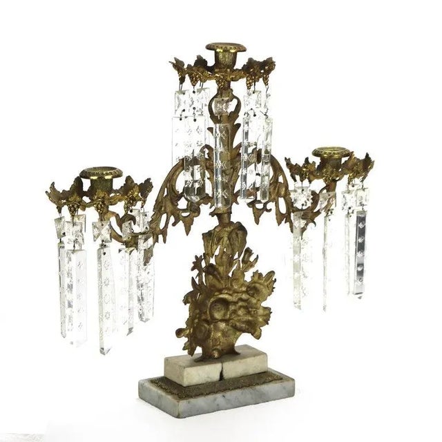 Pair of Antique Bronze & Crystal Three-Light Floral Basket Girandoles C1880 For Sale - Image 10 of 14