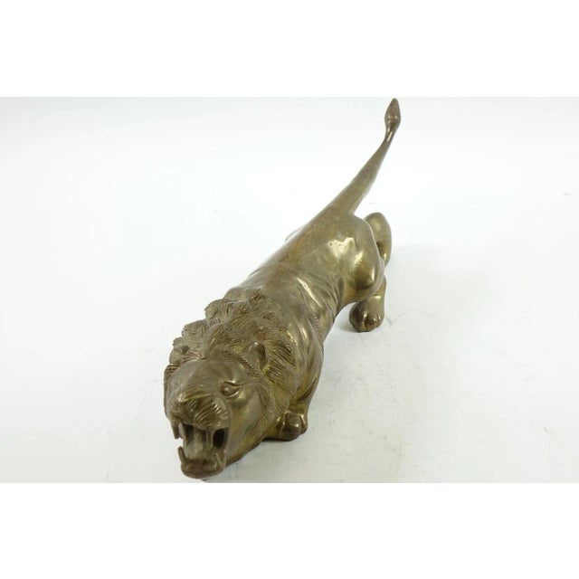 Large Brass Sculpture of a Lion - 22" x 5.5" x 6"