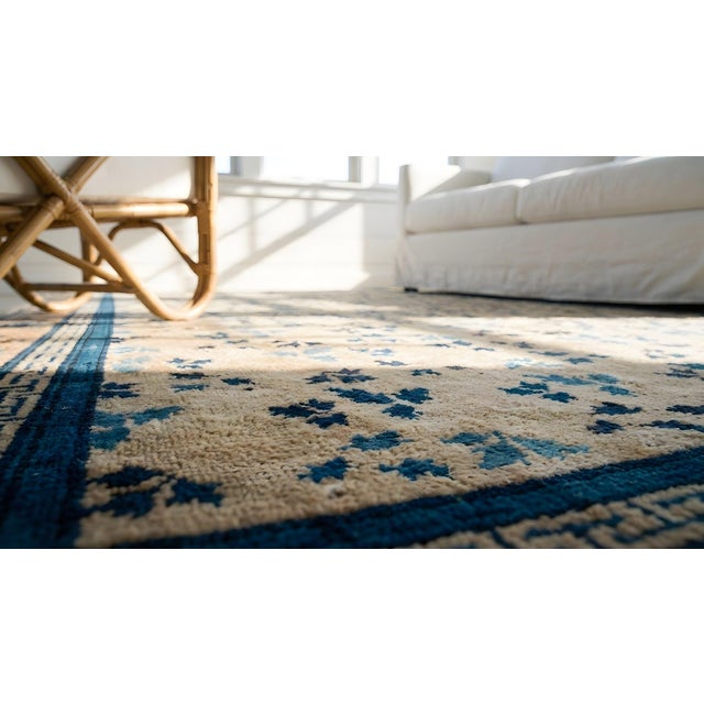 Ivory Majestic Ivory and Blue Color With Leaves and Flower Design Antique Chinese Peking Rug For Sale - Image 8 of 9