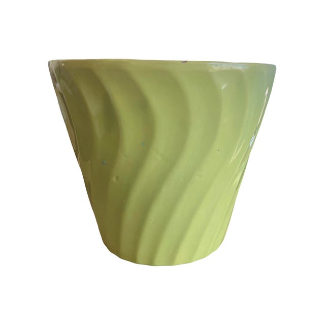 Mid-Century Modern Vintage Bauer Swirl Planter, Lime Green Mid Century Modern Ceramic Los Angeles For Sale - Image 3 of 8