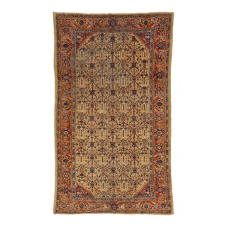Antique Persian Mahal Tan Wool Rug Handmade With Allover Pattern For Sale