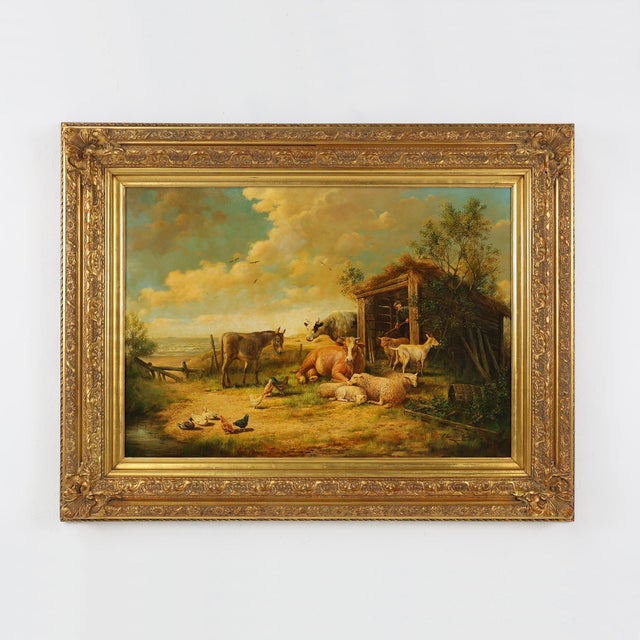 Belgian Artist, Farm Scene, 20th Century, Large Oil on Canvas, Framed For Sale - Image 12 of 12