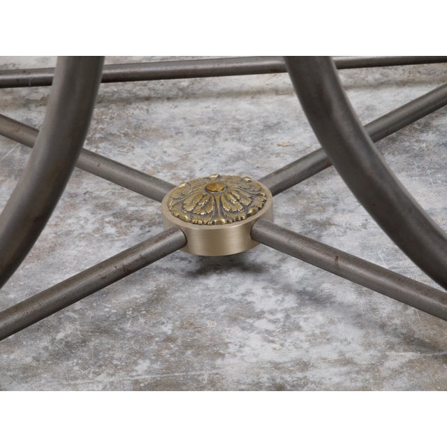Silver French Mid-Century Steel and Bronze Console Table with White Veined Marble Top For Sale - Image 8 of 12