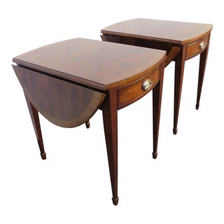Ethan Allen Inlay Drop Leaf Mahogany Nightstand Side End Tables a Pair For Sale