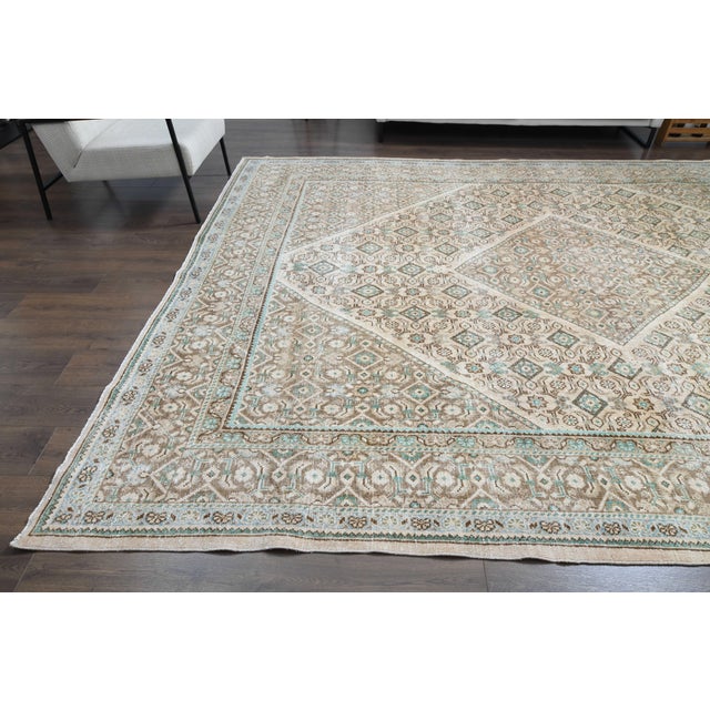 1970s Vintage Persian Handmade Wool Beige Cotton Area Rug For Sale - Image 9 of 11