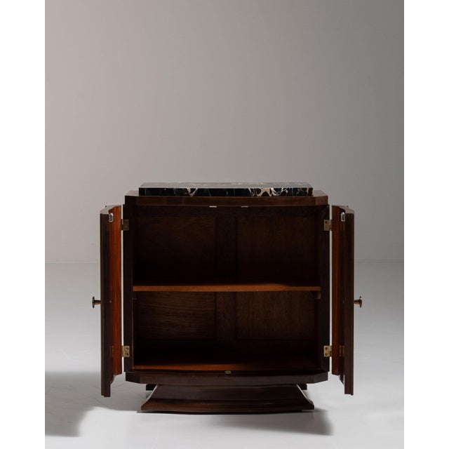 1930s 1930-1939 France Rich Walnut Brown Art Deco Marble-Top Bar Cabinet For Sale - Image 5 of 11