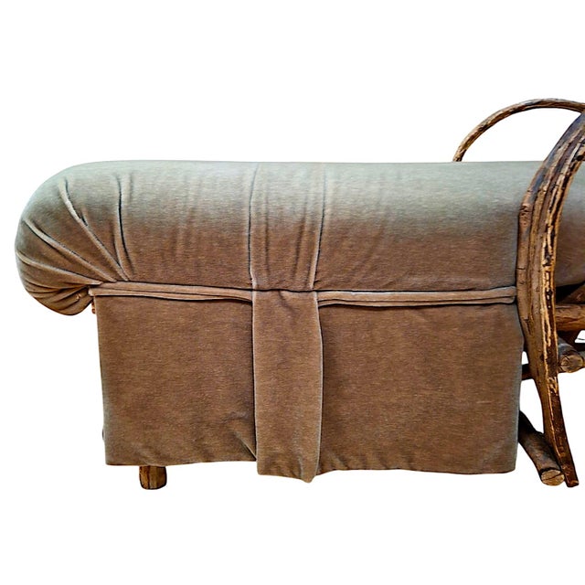 Vintage Adirondack Bent Willow Upholstered Chaise Lounge For Sale - Image 9 of 10