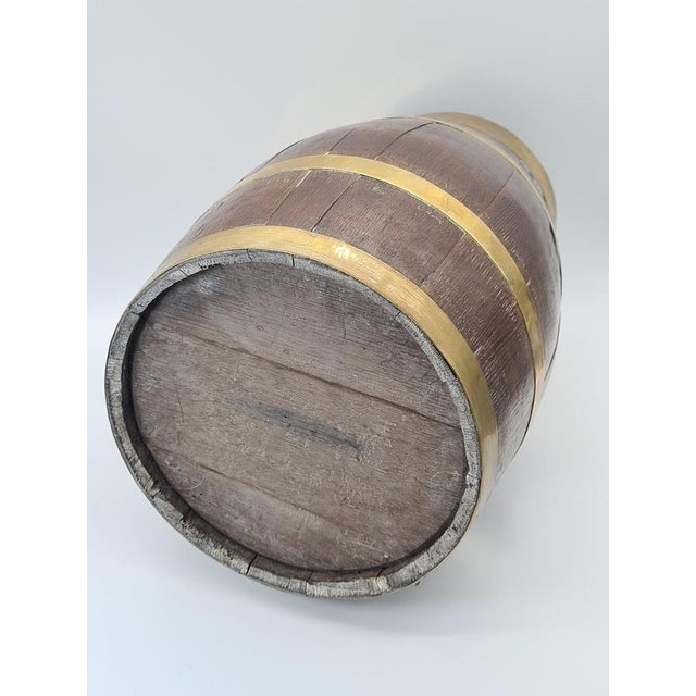 Decorative Wooden Barrel-Shaped Stand with Brass Hardware, 1970s For Sale - Image 10 of 12
