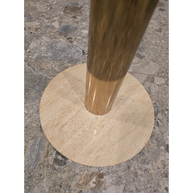 1980s 1980s Attributed to Leon Rosen for Pace Round Glass, Brass and Travertine Side Table For Sale - Image 5 of 10