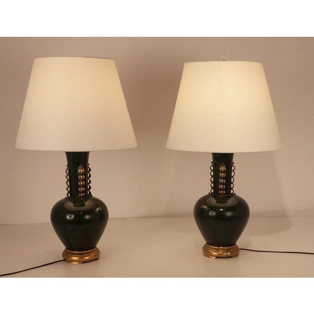 Metal Large Italian Metal and Brass Table Lamps in the Style of Gio Ponti, Set of 2 For Sale - Image 7 of 15
