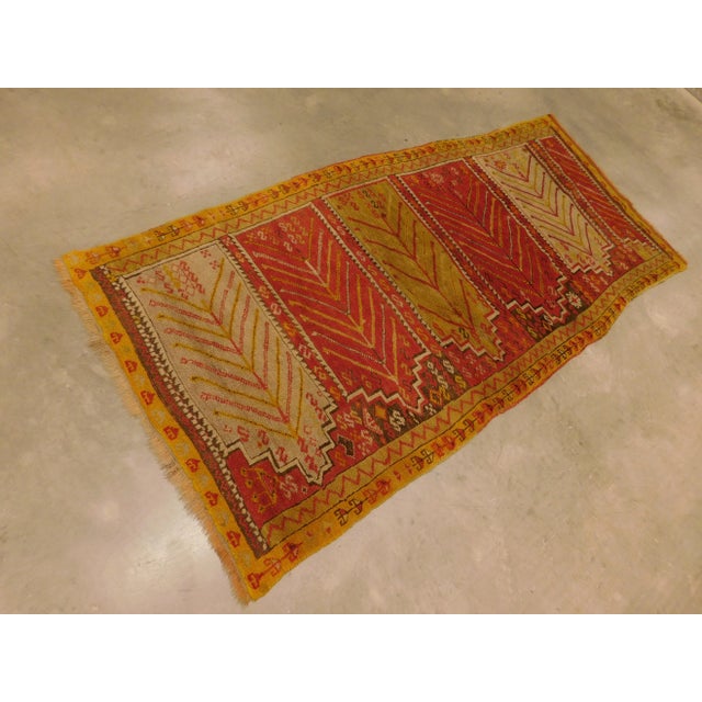 Folk Art Antique Hand Knotted Turkish Oushak Runner Saf Rug 3'2"x 6'9" For Sale - Image 3 of 13
