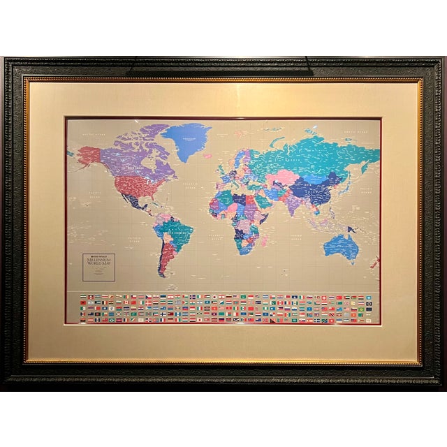 Large Custom-Framed Rand McNally Millennium World Map, 1994 – Linen Mat, Ebonized Frame, Educational Statement Wall Art For Sale - Image 13 of 15