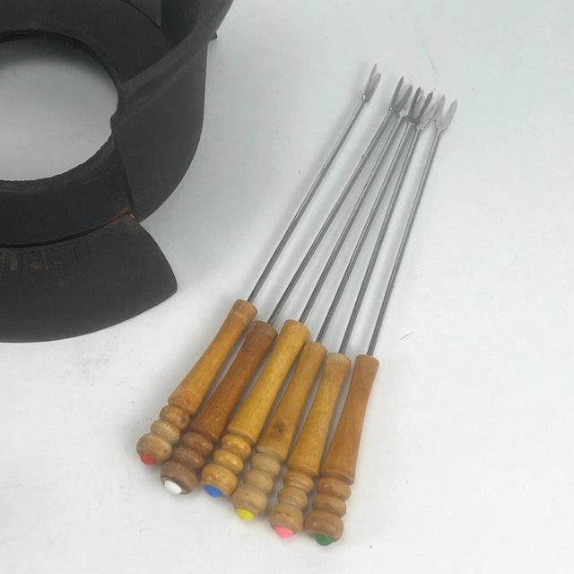 Vintage Red Fondue Set in Enameled Cast Iron Cousances by Le Creuset, 1980s For Sale - Image 9 of 16