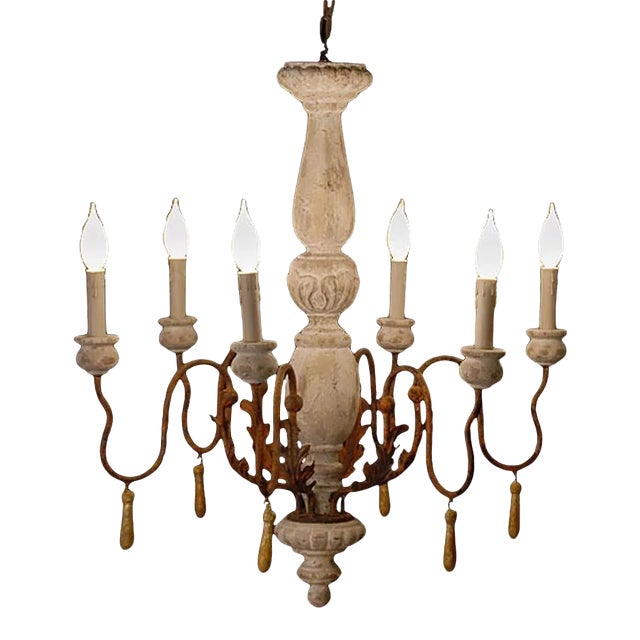 Hand-Carved Turned Wood Chandelier For Sale