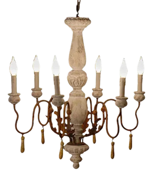 Hand-Carved Turned Wood Chandelier